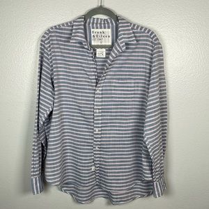 Frank & Eileen blue chambray pink stripe cotton button front size large